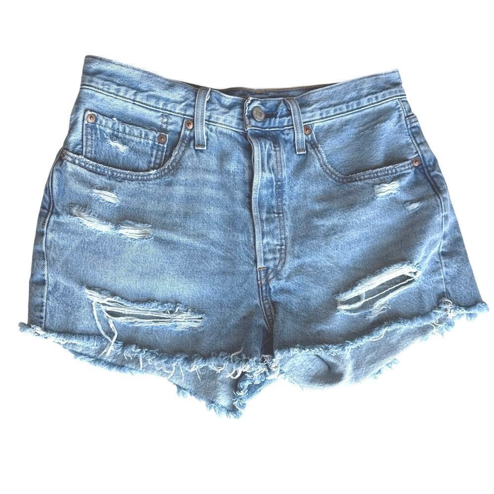 Levi’s 501 Denim Cutoff Distressed Shorts High Rise Womens Size 30  Medium Wash